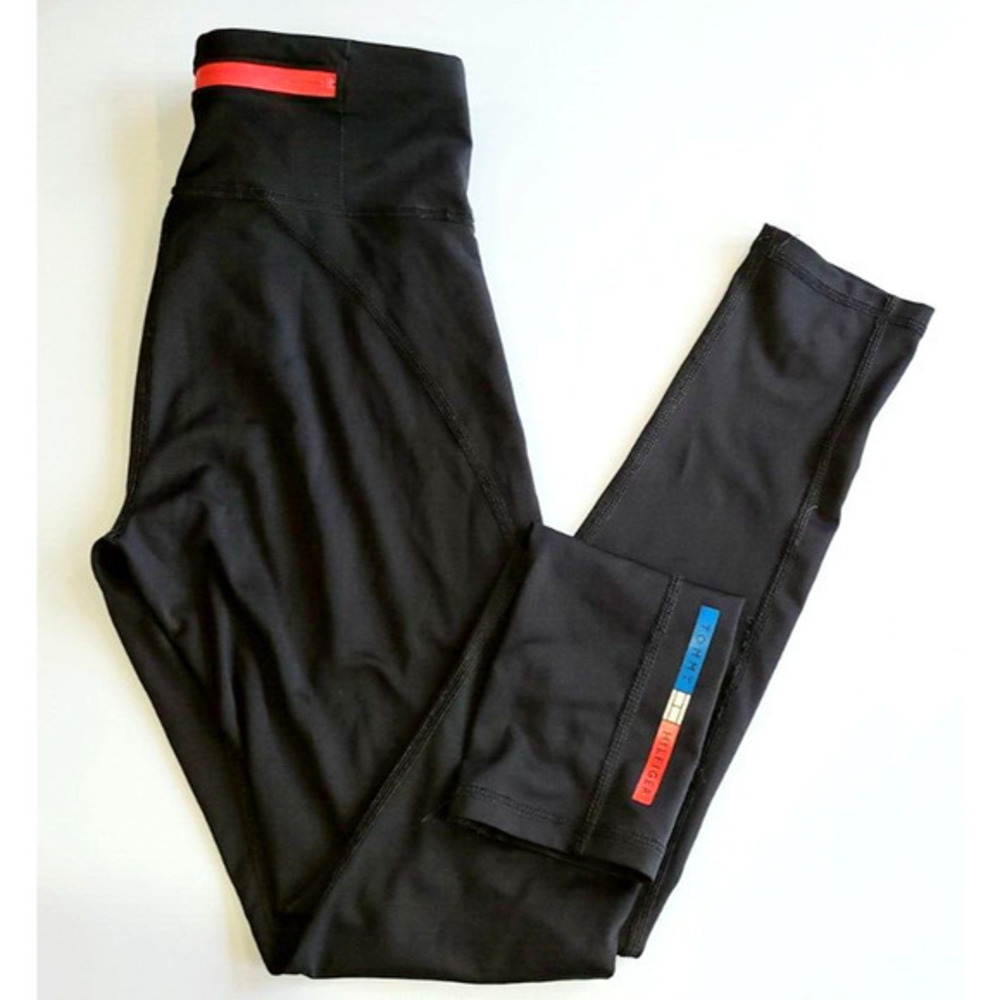 Tommy Hilfiger Sport Womens Black High Waisted Athletic Leggings XS Zip Pocket